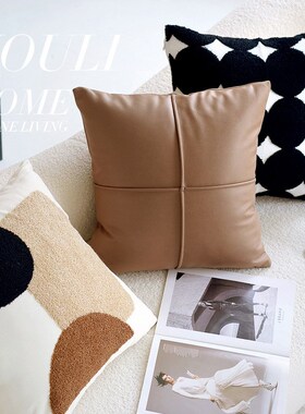 端床上复古风白色抱枕含沙发棕色床头含样板房靠枕客厅