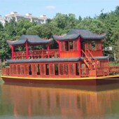 木船画舫船大型水上餐饮船层电动游船仿古实木质房船观光旅游船