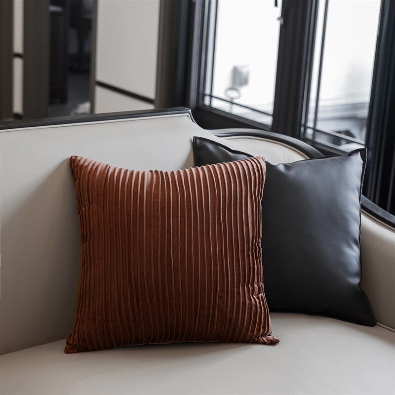 焦糖黑色皮搭配样板间现代风格品质客厅沙发卧室书房抱枕靠垫