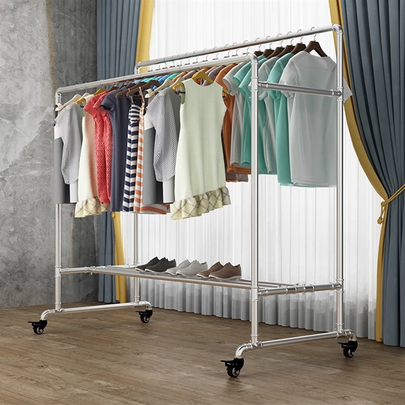 加粗加厚镀锌钢管晾衣架置地杆家用阳台挂衣架落地室外晒衣被架