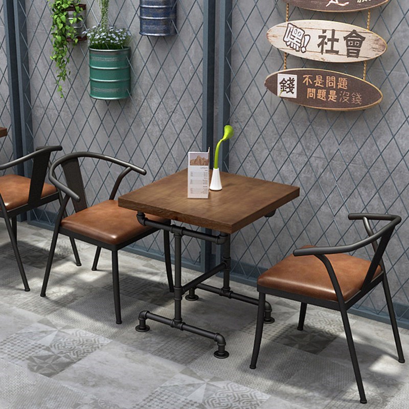 工业风奶茶甜品店铁艺实木餐桌椅正方形茶餐厅2人小四方桌子