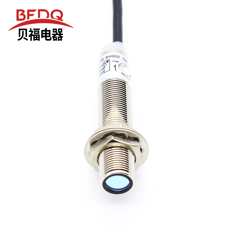 M12光电开关激光漫反射红外感应传感器红点三线NPN距离可调DC24V