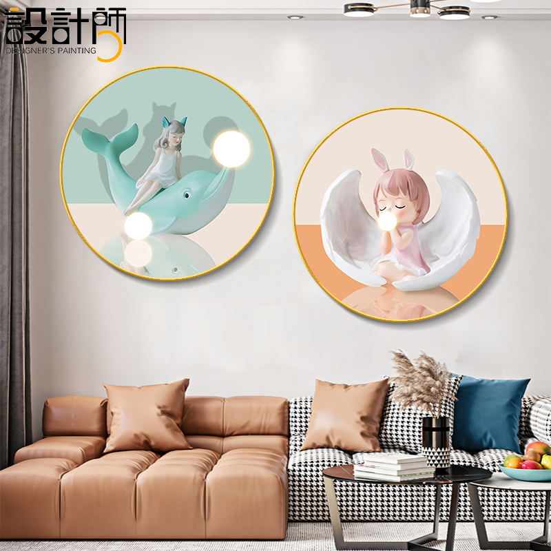 卧室装饰画温馨少女心儿童房壁画圆形卡通画公主房间布置床头挂画图片