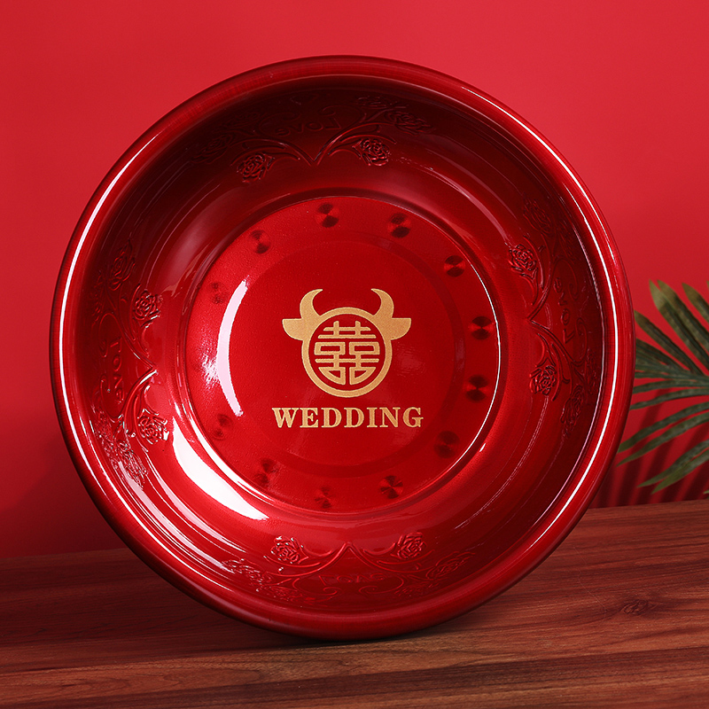 结婚喜盆女方陪嫁用品红色洗脸盆大全婚庆套装娘家嫁妆盆子一对