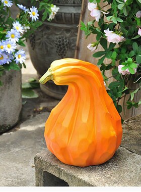 乡村田园丰收节万圣节园庭院仿真仿木刻南瓜树脂装饰品