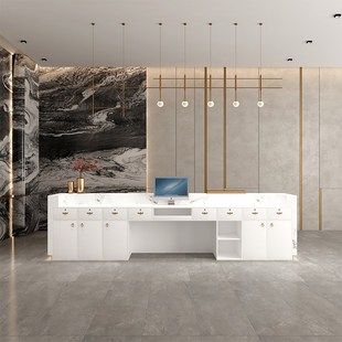 端岩板前台公司酒店会所吧台大理石接待台商铺收银台烤漆