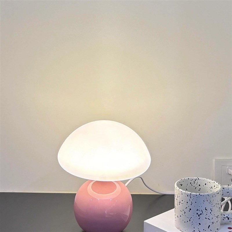 奶油风磨菇小台灯儿童护眼小夜灯卧室床头陶瓷装饰台灯房间氛围灯