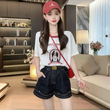 巨好看的夏装套装女2025新款韩系时尚减龄针织T恤牛仔短裤两件套