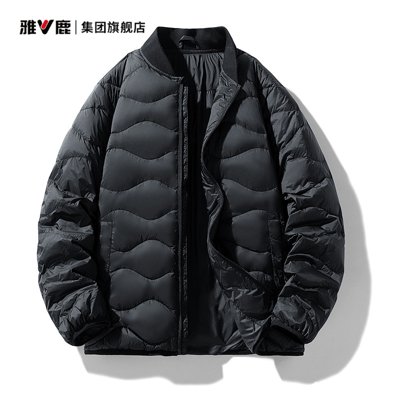 雅鹿国标90绒棒球领轻薄羽绒服