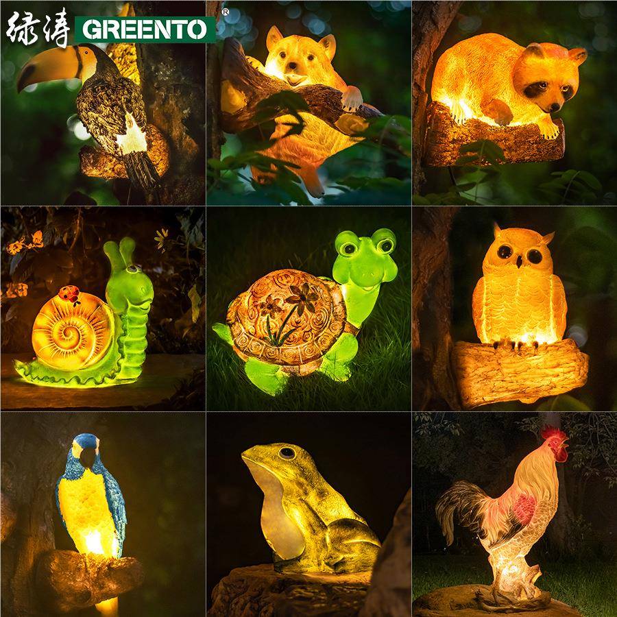 led户外景观发光小动物灯草坪仿真猫头鹰大嘴鸟鹦鹉变色龙挂树灯