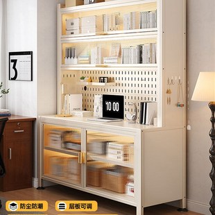 钢制新型书柜储物柜一体靠墙学生家用带柜门分层置物落地儿童书架