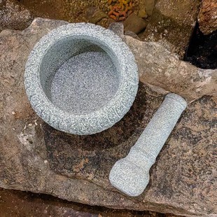 天然青石石臼捣蒜器家用小型石头蒜臼子压蒜器老式捣药罐研磨擂钵