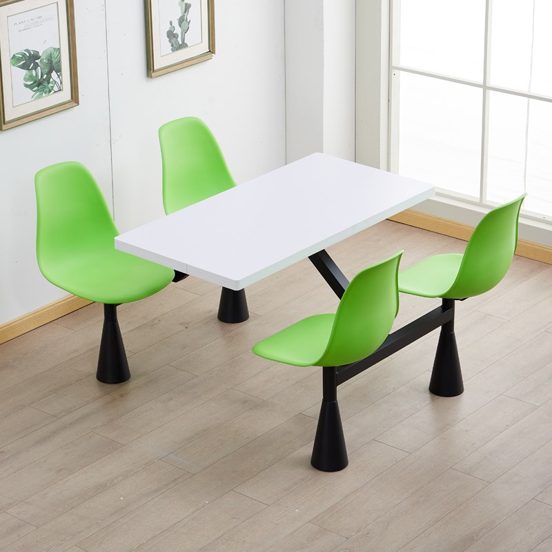 学校食堂喇叭腿桌椅连体餐桌人人员工公司餐桌工厂食堂餐桌