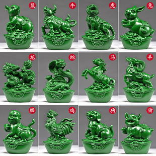 绿色木雕十二生肖一实木质鼠牛虎兔龙蛇马羊猴鸡狗猪工艺品