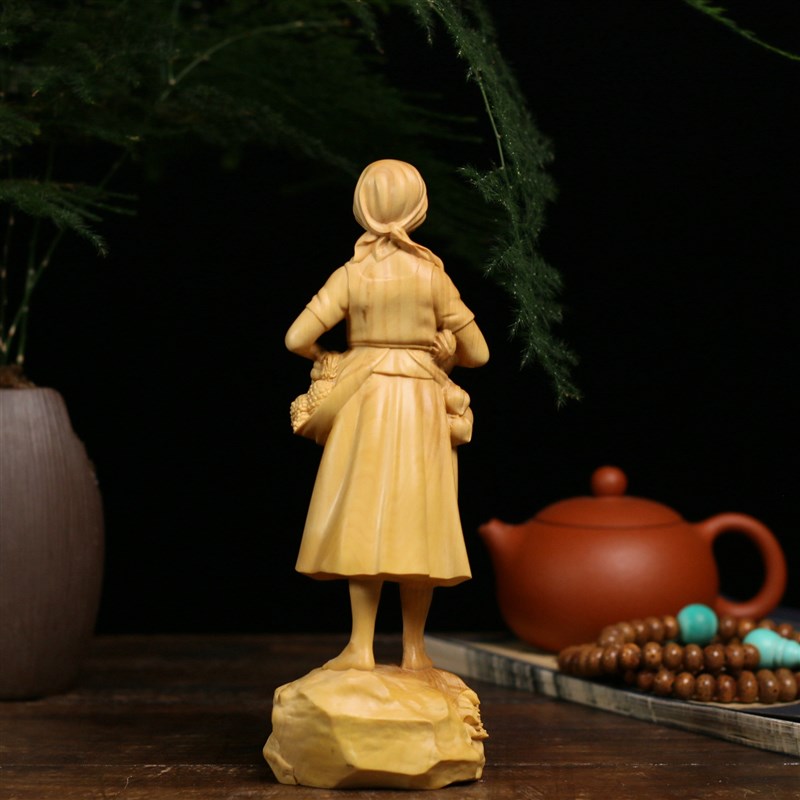 小叶黄杨木雕实木雕刻木质民俗耕种传统人物农耕文化农妇丰收