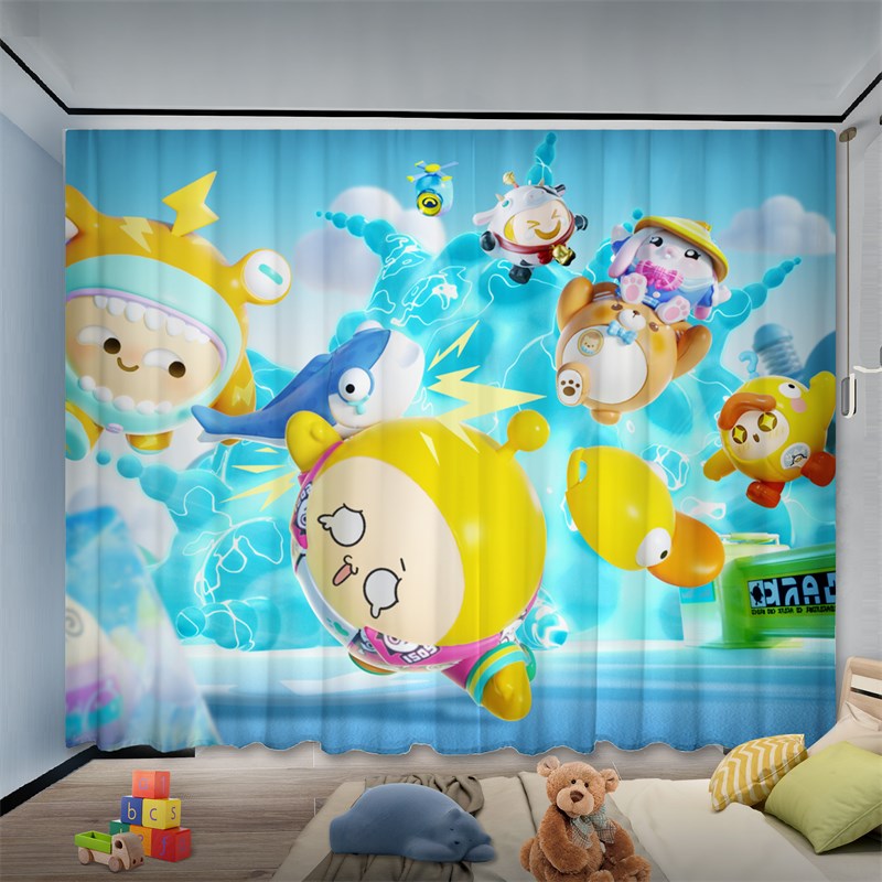 儿童房蛋仔派对窗帘布遮光2024新款挂钩卡通可爱风男女孩卧室飘窗