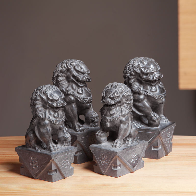 石狮子一对看门石雕石头青石摆件小家用门前门口庭院墓前原石雕刻