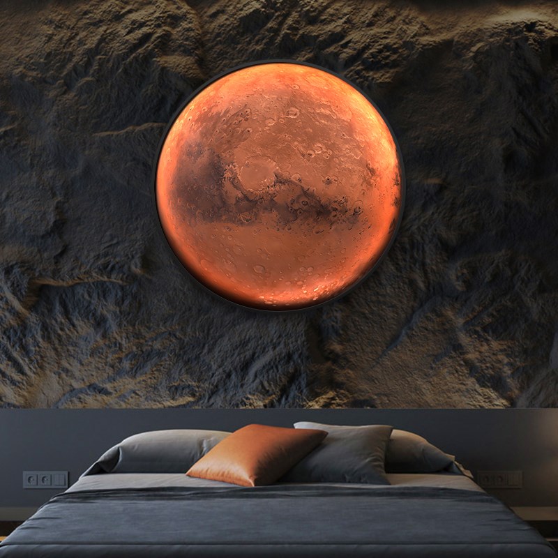 月球地球壁灯圆形星球过道走廊玄关挂画主卧背景墙卧室床头装饰画
