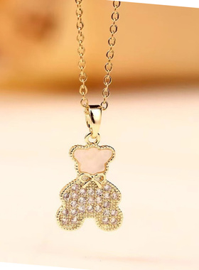 2025新款高级感轻奢小众金色贝壳小熊项链女锆石微镶钛钢锁骨链