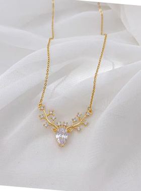 轻奢小众金色麋鹿锆石锁骨链