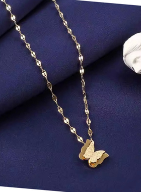 新款轻奢简约金色蝴蝶钛钢锁骨链