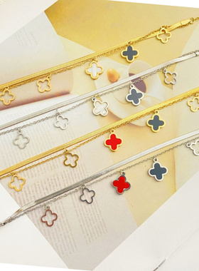 新款钛钢四叶草手链原创电镀