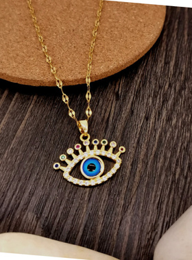 轻奢小众金色恶魔之眼锆石项链