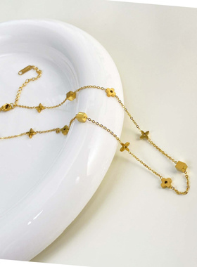 新款金色钛钢四叶草眼镜链小众