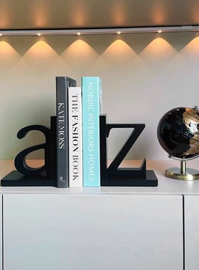 现代新中式木质字母书档摆件样板间书房办公室客厅玄关桌面装饰品