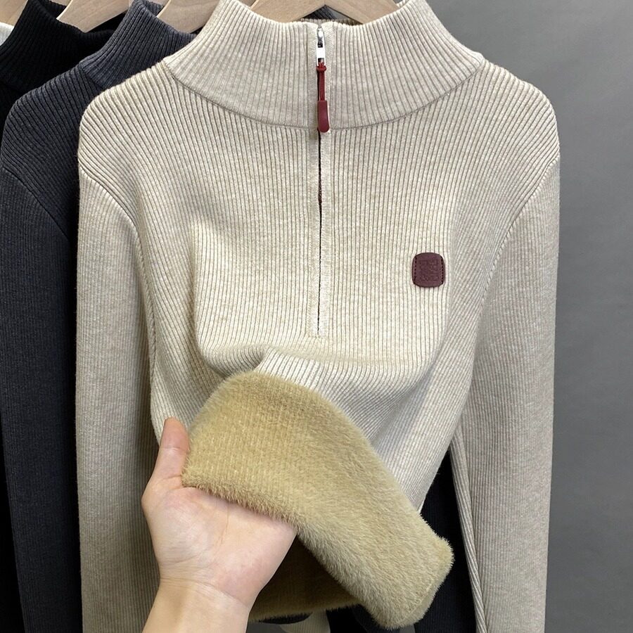 一体绒拉链半高领毛衣女加绒厚打底衫2024秋冬新款针织衫内搭上衣,女装/女士精品,毛针织衫,淘宝优惠券,粉丝福利购,淘宝优惠卷