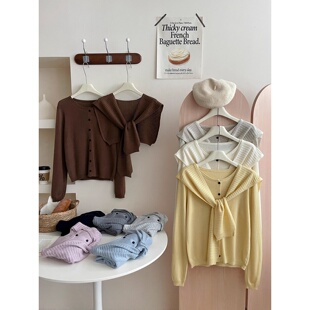 日韩系复古松驰感慵懒风针织开衫女秋百搭配披肩叠穿两件套装上衣