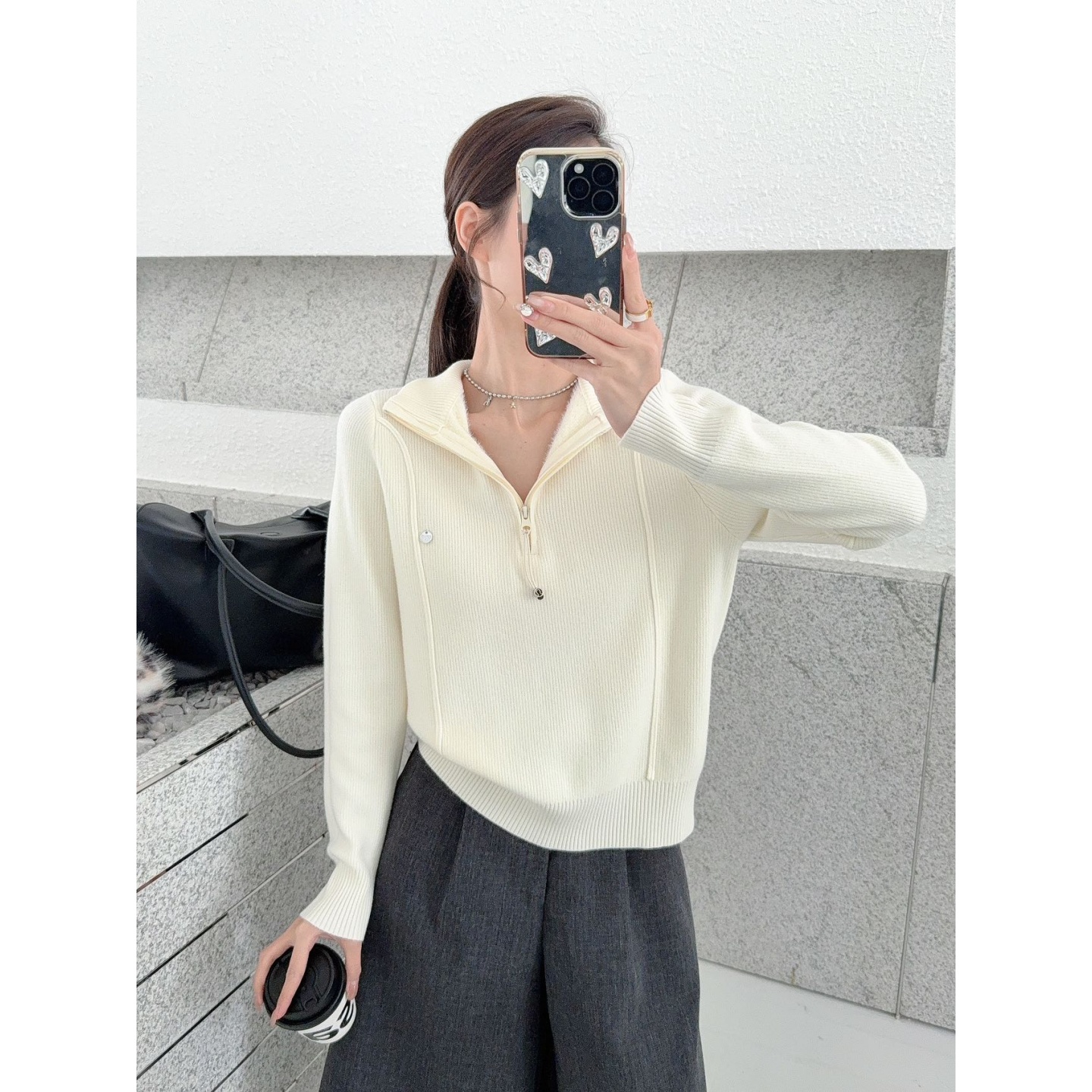 保暖温柔风半开领秋冬显瘦纯色