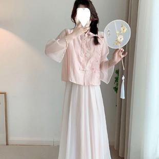 改良汉服女装 唐装 中国风新中式 连衣裙子 粉色衬衫 夏季 2025新款 新款