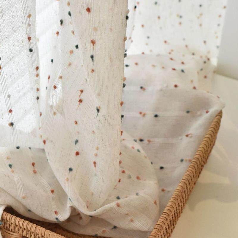 可爱复古彩虹糖豆纱帘彩色糖果窗纱亚麻纱儿童房飘窗阳台卧室窗帘