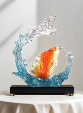办公室客厅招财葫芦风生水起工艺品摆件轻奢高档鱼装饰品镇宅树脂