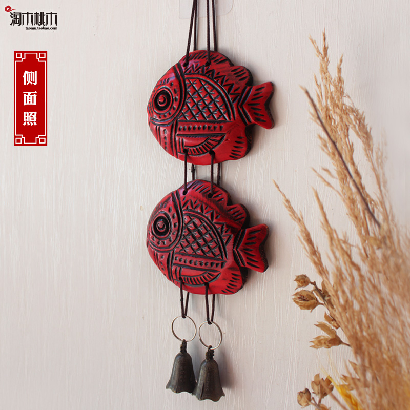 墙上装饰品中式过道门上装饰小挂件实木鱼复古玄关餐厅墙壁壁挂