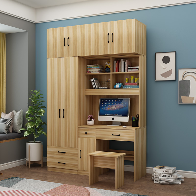 书桌衣柜一体小户型儿童带电脑书柜加书架柜子书台家用写字桌