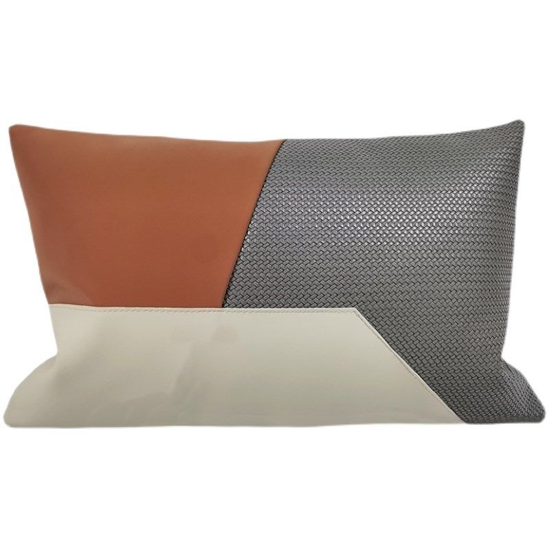 现代橙灰皮革拼接抱枕样板间客厅沙发靠垫腰枕床头方形靠背,居家布艺,靠垫/抱枕,淘宝优惠券,粉丝福利购,淘宝优惠卷