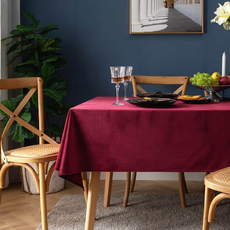 【酒红色桌布】美式复古轻奢丝绒餐布台布艺北欧桌盖巾长方形家用,居家布艺,桌布,淘宝优惠券,粉丝福利购,淘宝优惠卷