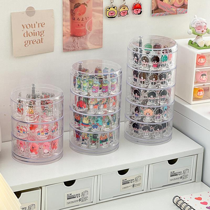 可旋转立牌展示架亚克力吧唧收纳盒小颗粒积木人形玩偶陈列置物架