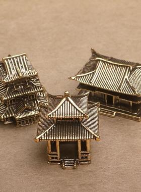 黄铜客栈造景小摆件假山奇石水陆鱼缸庭院盆景书房古建筑古楼模型