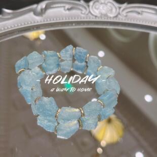 天然海蓝宝石手镯魔鬼蓝项炼原石水晶手镯男孩手镯作为中国情人节