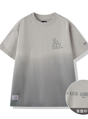 NewEra纽亦华夏季新款NY男女潮流T恤MLB灰色渐变LA 14341300