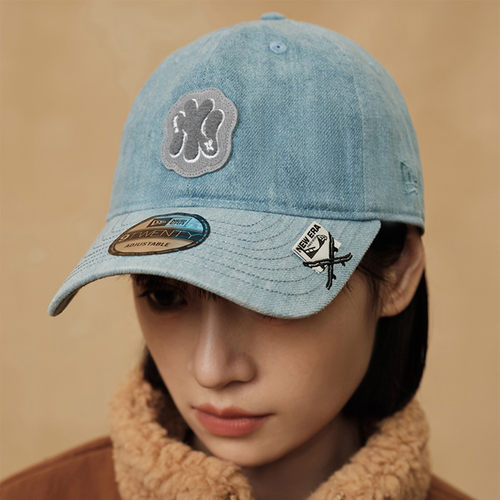 New Era纽亦华棒球帽子可爱印花NY水洗蓝弯檐帽刺绣字母13788939