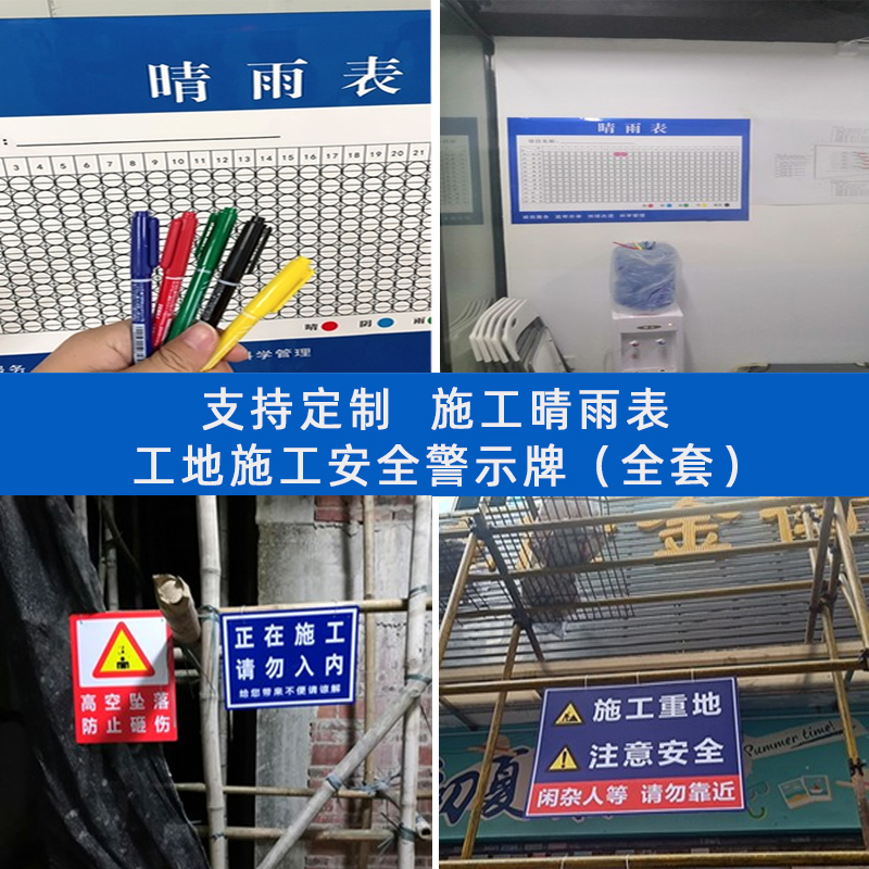 工地施工晴雨表进度表通用八大员岗位职责建筑工程施工天气贴纸办