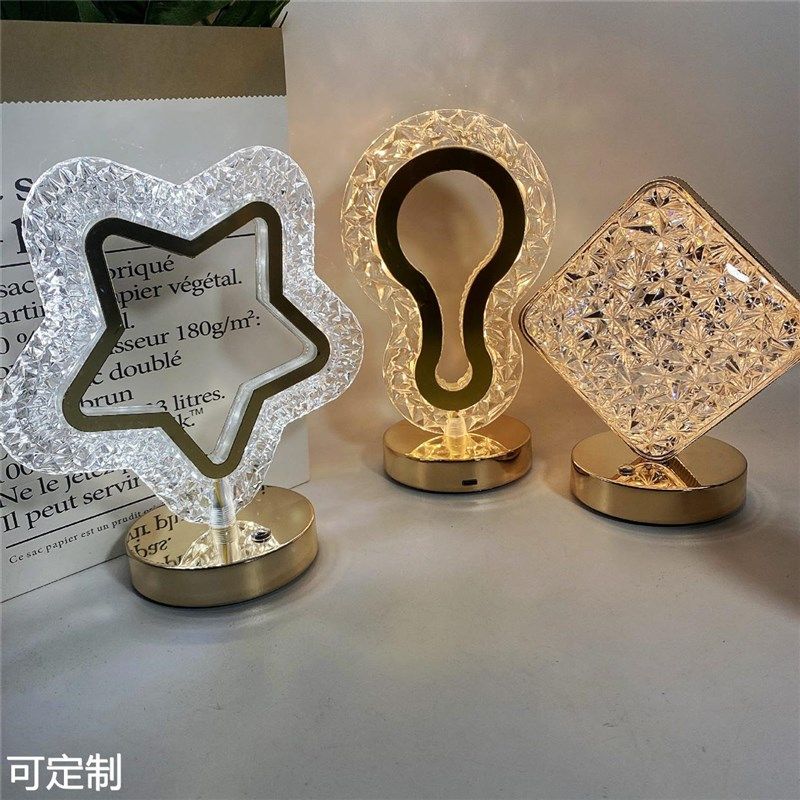 创意星星月亮小夜灯充电触摸三色卧室床头氛围灯装饰场景水晶台灯,家装灯饰光源,氛围灯,淘宝优惠券,粉丝福利购,淘宝优惠卷