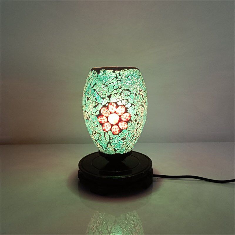 创意新奇特多色玻璃马赛木底座柜吧台卧室书房造型小圆台灯
