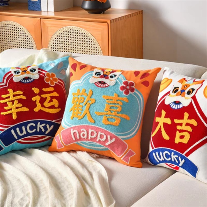 新款中国风国潮垫新年结婚喜庆沙发客厅靠床头靠背抱枕套靠枕卧室