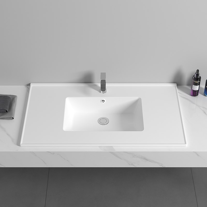 定制一体陶瓷盆卫生间浴室柜洗手盆洗漱池单台面做切角边55宽