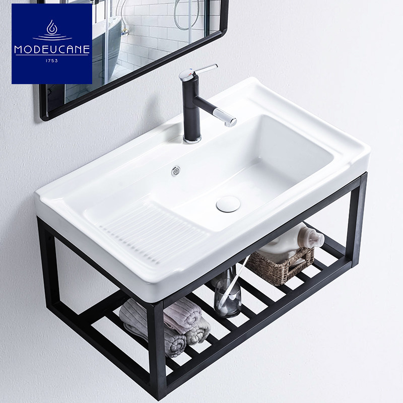 莫德卡恩MODEUCNE 挂墙式洗衣盆带搓衣板加深cm阳台陶瓷洗衣槽